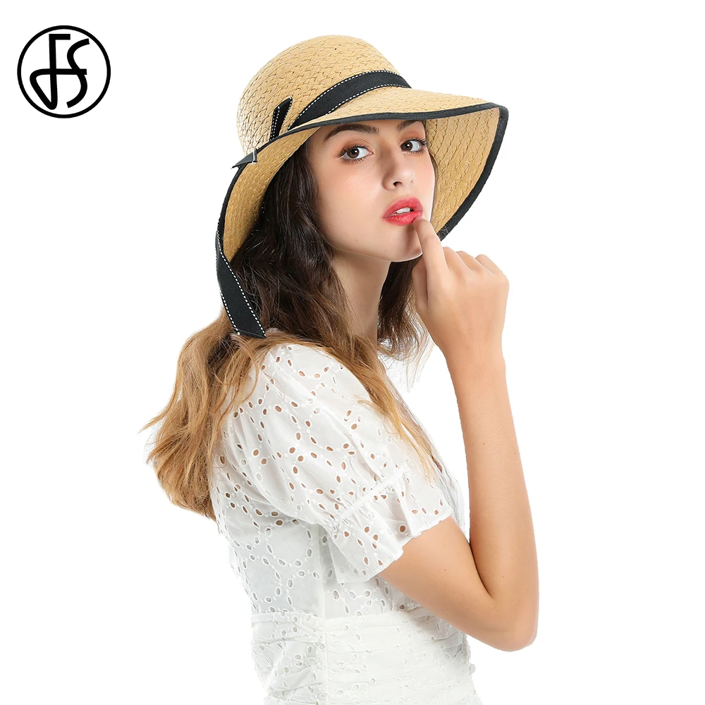 FS الصيف شاطئ قبعة واسعة حافة القوس المألوف بنما نمط قبعات من القش 2019 الأصفر الأبيض أنيقة السيدات قبعة الشمس مع الشريط FS الصيف شاطئ قبعة واسعة حافة القوس المألوف بنما نمط قبعات من القش 2019 الأصفر الأبيض أنيقة السيدات قبعة الشمس مع الشريط
