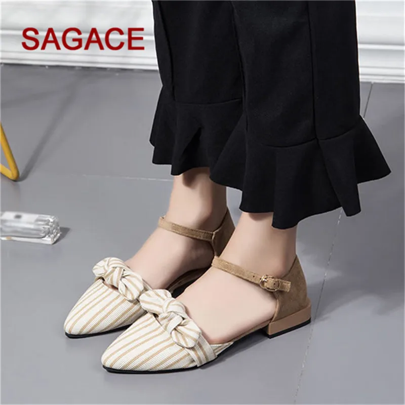 SAGACE/женские босоножки; Женская обувь в полоску с острым носком; повседневная обувь на квадратном каблуке с пряжкой и ремешком; Sandalias Mujer;