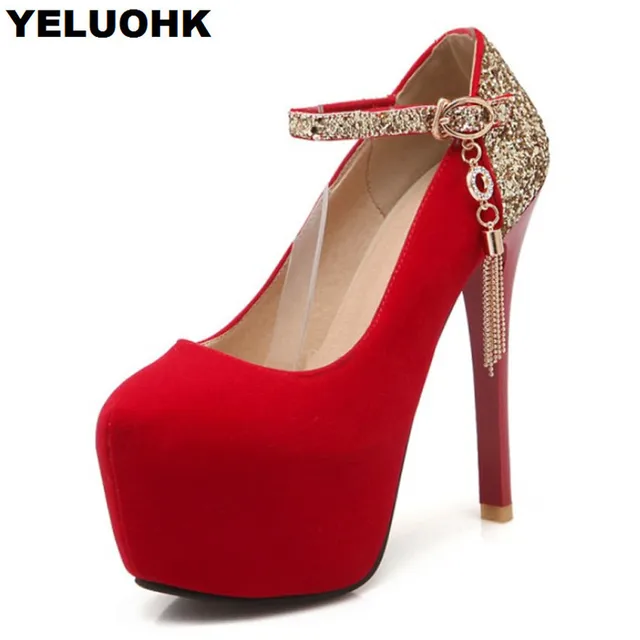 Rhinestone Shoes Women High Heels Strap Red Bridal Shoes Party Women ...
