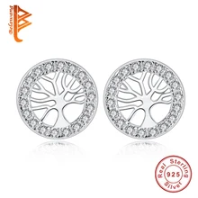 BELAWANG стерлингового серебра 925 Круглые гвоздики серьги с чистый Чешский хрусталь для женщин Аутентичные Серебряные серьги ювелирные изделия подарок