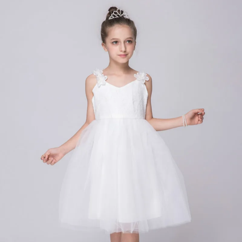 

2017 Girls Dresses for Party Big Girls Dress Size 3-12 Years Kids Sleeveless White Lace Tutu Dress Girls Clothes for Summer 126B