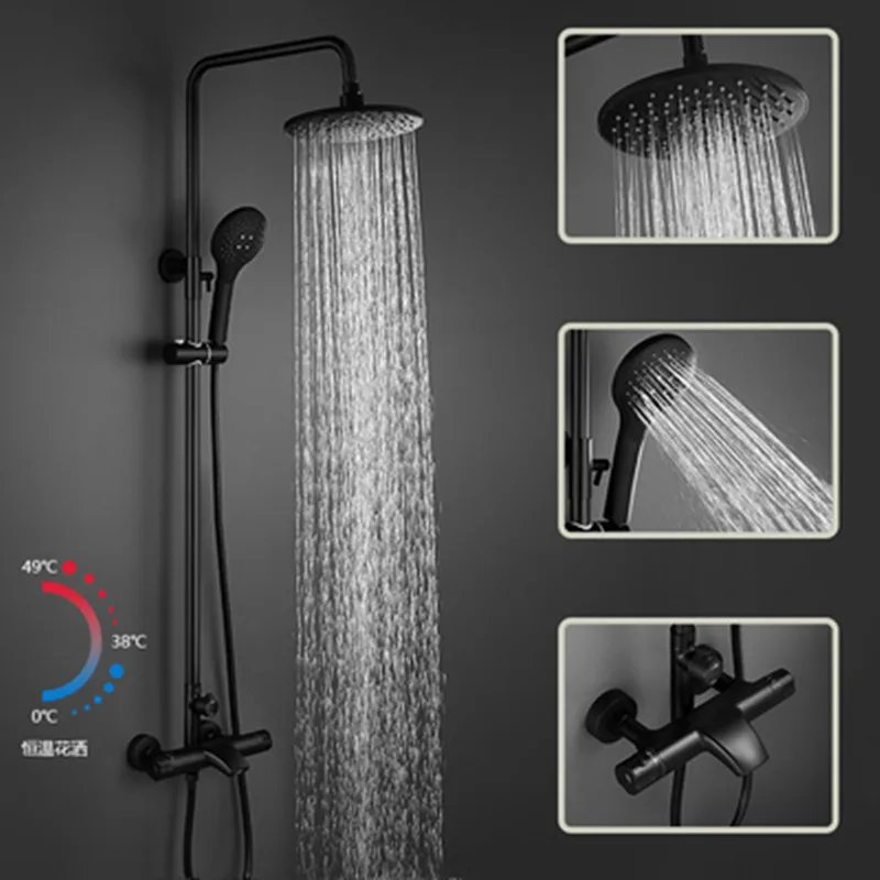 Luxury constant black shower set rainfall shower thermostatic bathtub square shower mixer set Bath Shower hot and cold Faucet