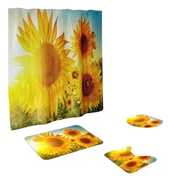 

ISHOWTIENDA 4PCS Non Slip Toilet Polyester Shower Curtain And Bath Mat Set Bathroom Furniture set