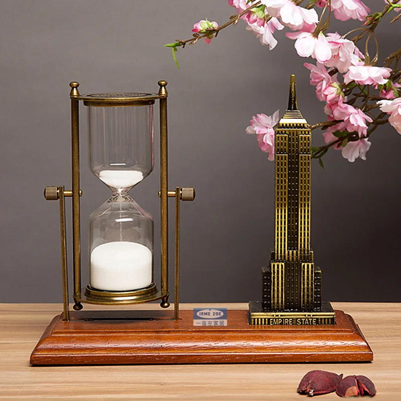 HQ DC01 Luxury Metal Swivel 30 Minutes Sand Timer Sand Glass Clock Hourglass Home Office Decorate Cinnabar Ornaments Tableware