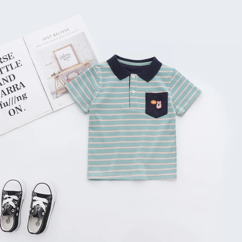 Fashion Summer Cotton Striped Baby Boys Short Sleeved T-shirt Printed Children Tees Kids Tops For Age 2-7 Years Old