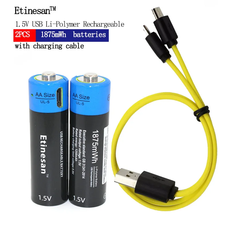 Новая технология! 2 шт. Etinesan 1 5 V AA 1250mAh литий полимерный ионный аккумулятор с usb