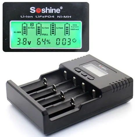 Soshine H4 ЖК-дисплей универсальное регулируемое зарядное устройство для 26650 18650 16340 литий-ионный аккумулятор LiIFePO4 никель-металл-гидридного 1,2 щелочные батареи яркос AA AAA+ Car/AC Зарядное устройство