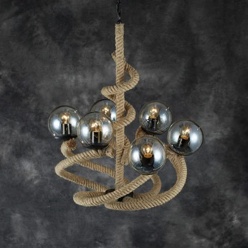 

Vintage industrial rope chandelier Beanstalk creative leadership of U.S. steel glass ball Restaurant ZH GY224