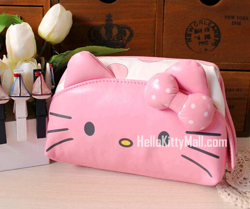 Cute Hello Kitty Pink Polka Dot Cosmetic Cases Cat Bag Female Handbag Pouch Makeup Bags | Багаж и сумки