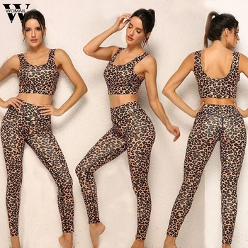 

Womail Women tracksuit summer Casual 2 Piece Fashion Sexy Leopard Print Hip High Waist Top +Sports Suit slim beach holiday J620