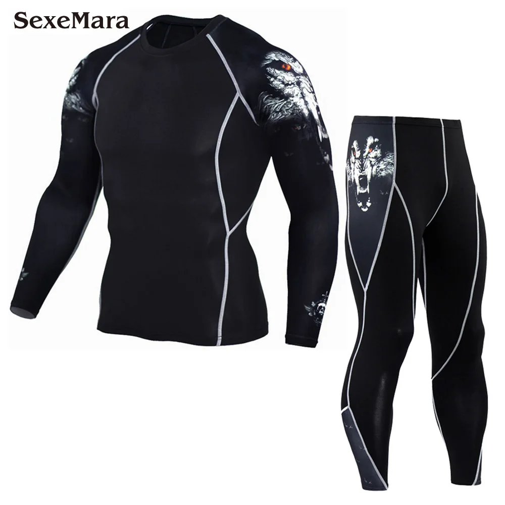 SexeMara крутые спортивные наборы мужские компрессионные беговые футболки быстросохнущие брюки для фитнеса, кросфита мужские Леггинсы майка MMA