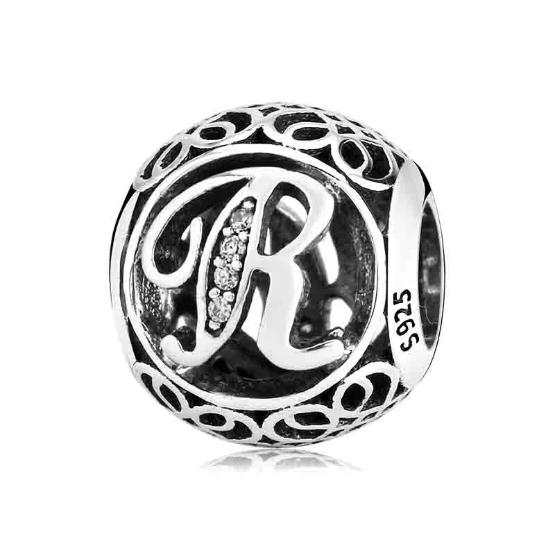 Высокое качество 925 стерлингового серебра кристально чистый CZ A до Z буквы бусины подходят оригинальные Pandora Подвески Изготовление браслетов ювелирные изделия - Цвет: R