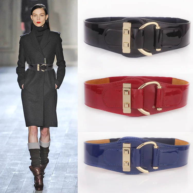 

Fashion elastic japanned leather woman belt female genuine leather leather belt woman decoration black wide womens belts