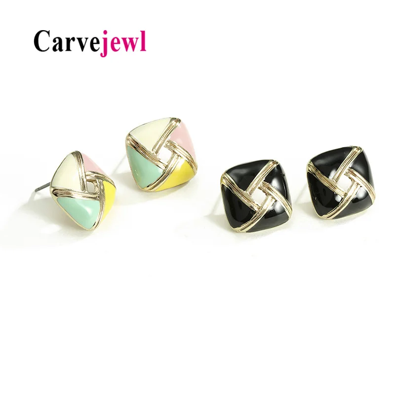 

Carvejewl simple stud earrings metal square hand painted enamel glaze stud earrings for women girl jewelry new fashion earrings