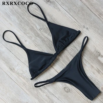 

RXRXCOCO Bikinis Women 2018 Swimsuit Micro Bikini Set Bandage Bathing Suits With Halter Strap Swimwear Thong Biquinis Beachwear