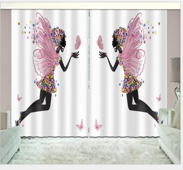 Butterfly Girl Print 3D Window Curtain Living Blackout Room Hotel Bedroom decorate Drapes Cortina Rideaux Custom size pillowcase