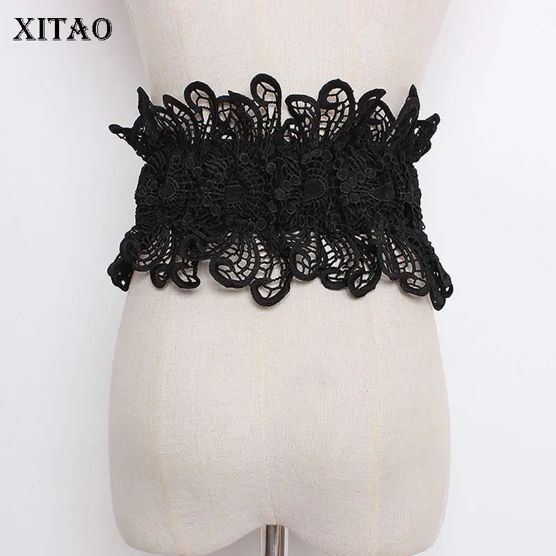 

[XITAO] Women 2019 Spring Summer New Korae Fashion Kidney Cummerbunds Female Solid Color Lace Casual Cummerbunds DLL3156
