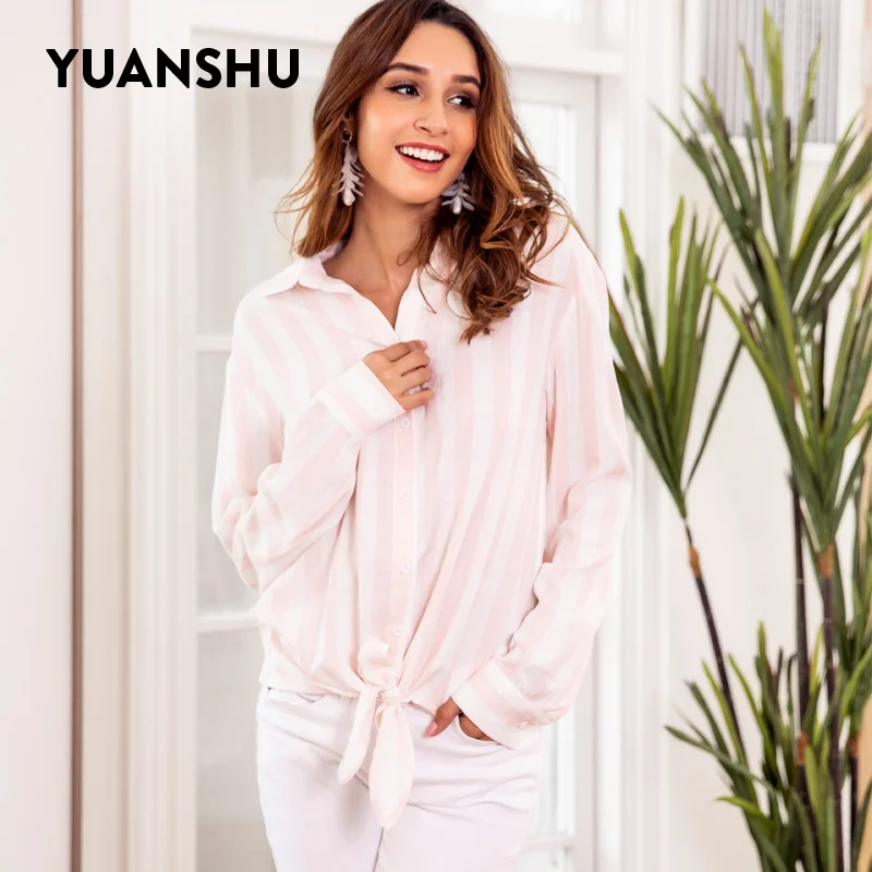 

YUANSHU Casual Striped Button Long Sleeve Fashion bow Tops