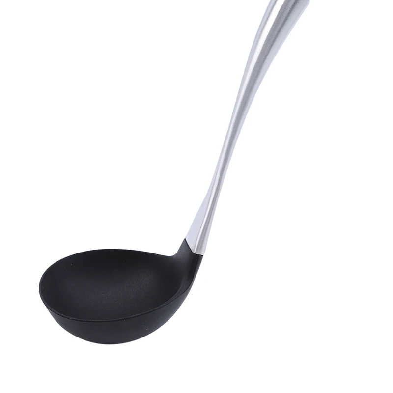 Силиконовая ложка для супа с антипригарным жаростойким совком с полой ручкой из нержавеющей стали кухонные инструменты для приготовления пищи ложки для супа - Цвет: black