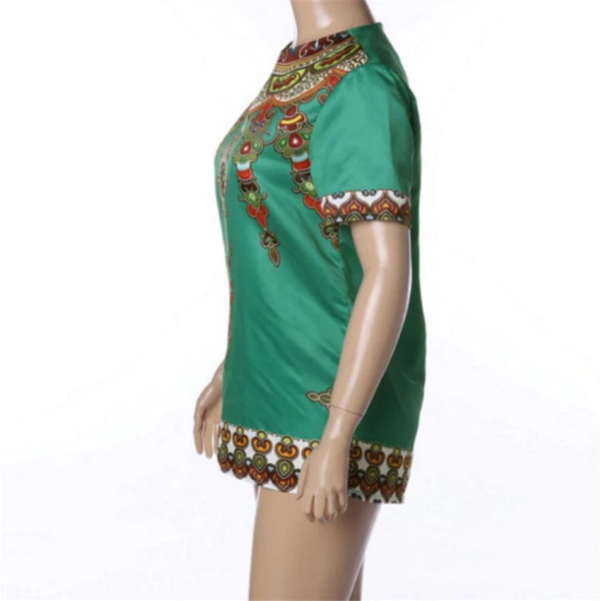 Мужская рубашка в Африканском национальном стиле, модные летние футболки с принтом Дашики, топы с короткими рукавами, зеленые повседневные