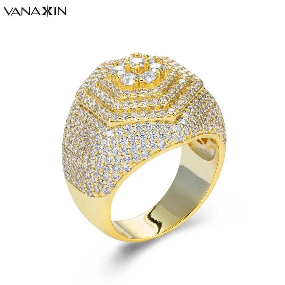 

VANAXIN 925 Sterling Silver Ring For Women Men Bling Bling CZ Jewelry Best Quality Fashion Hip Hop Rings Gold Color 925 Gift Box