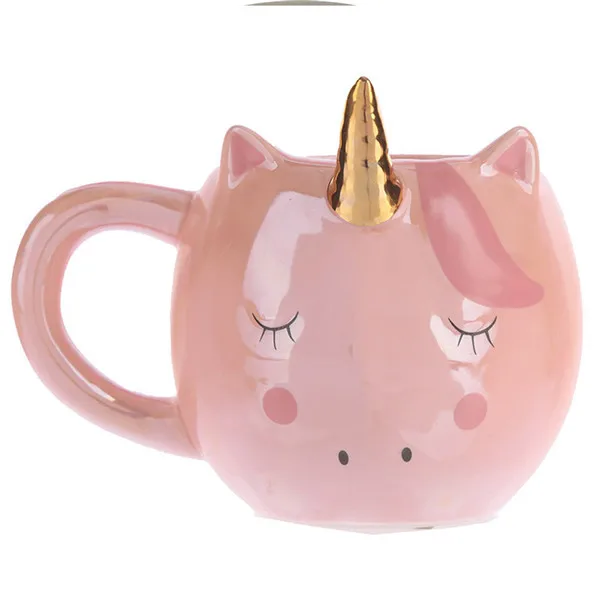 Креативная керамическая кружка с единорогом, милая позолоченная Роговая ручка, чашка с розовой белой кофейной молочной чайной кружкой, домашняя посуда для напитков, подарок для пары, 1 шт - Цвет: pink