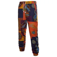 New Bohemia Floral Print Pants Men Luxury Brand Drawstring Long Joggers Colorful Casual Sweatpants Male Loose Plaid Linen Pants