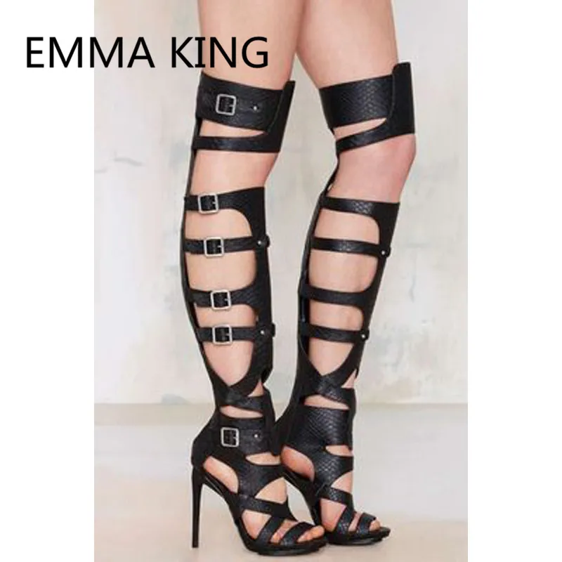 

2019 New Sexy Women Over The Knee Gladiator Sandals Open Toe Hollow High Heels Ladies Fashion Trendy Shoes Woman Sandalias Boots