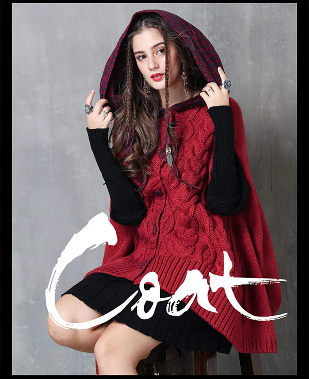 Vintage  Cotton Wool Sweater Coat Women Warm Vests Single Breasted Hooded Wrap Cloth Button Casaco Feminino 2017 Colete Feminino (5)