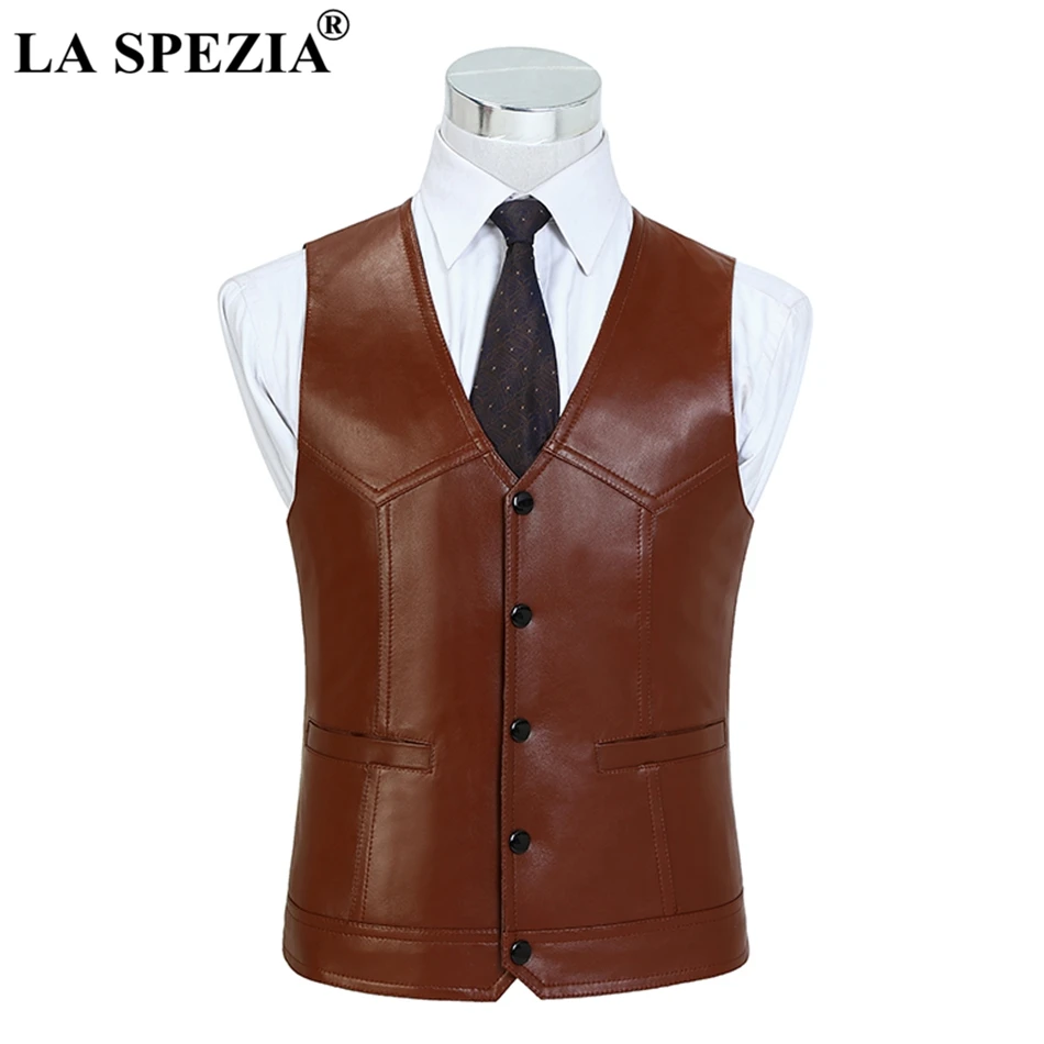 LA SPEZIA коричневый жилет для мужчин из натуральной овечьей кожи приталенный классический жилет из натуральной кожи роскошный бренд куртка без рукавов