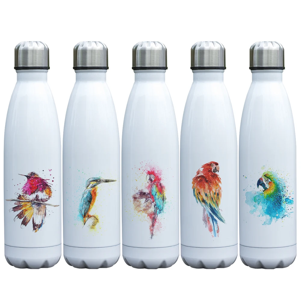 

Travel Water Thermos Car Easy Drinking Beautiful Birds Design Vacuum Bottle Coke Stainless Steel Insulated Cup with Cool Print