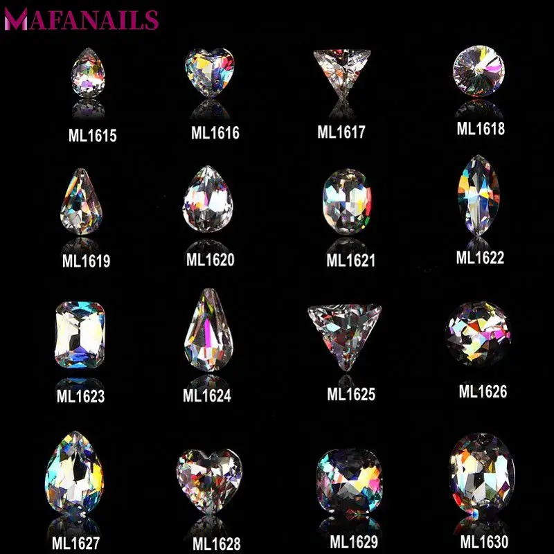 

10pcs Clear AB 3d Nail Art Jewelry Teardrop/Heart/Round Shape Nails Crystal Rhinestones Point Back Nails Jewelry Decorations 16#