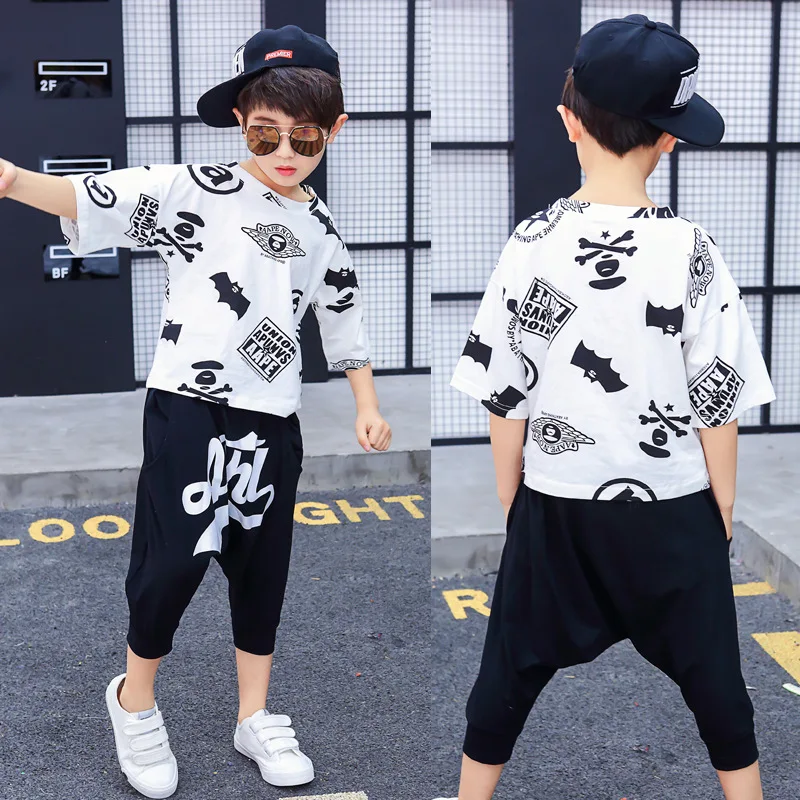 

Dance School Students Suits Ballroom Jazz Hip Hop Dance Competition Costumes T Shirt Pants Kids Party Dancing wear Outfits Suits