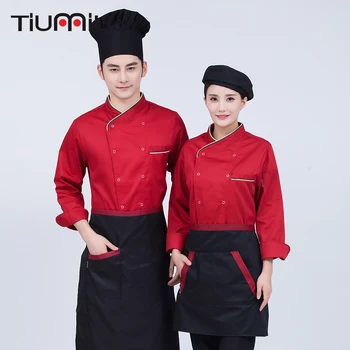 

Men Women Long Sleeve Restaurant Work Uniform Cozinha Chef Jacket Tops Red White Black Sushi Chef Coats Kitchen Cooking Clothing