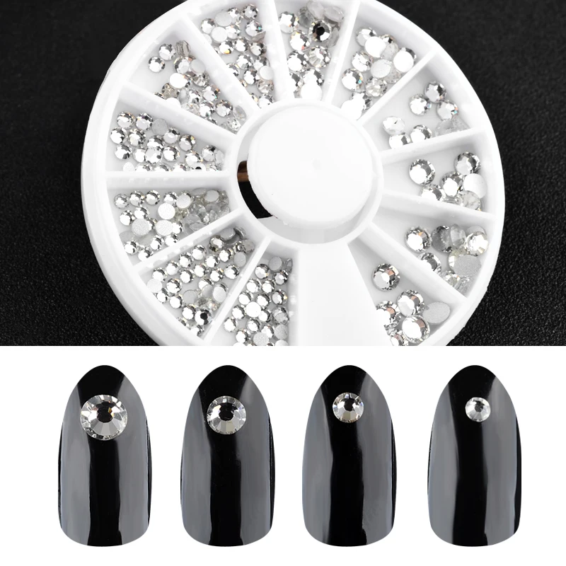 

Mix Sizes 1 Box Crystal Clear Nail Rhinestone Wheel Flatback Glitter Nail Stones Gems DIY Charm Nail Sticker Decorations