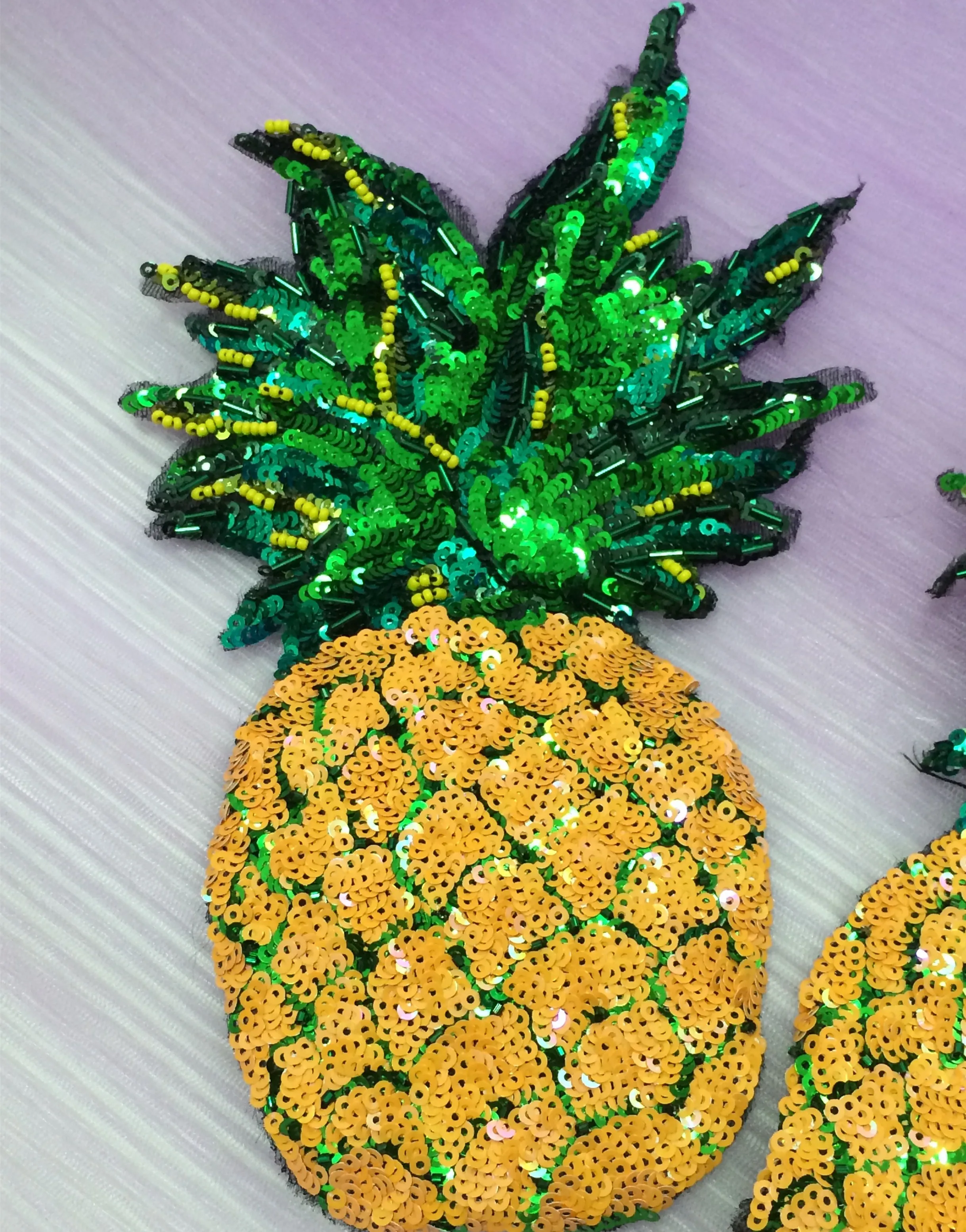 

yellow pineapple big size sequins patch embroidered fabric applique decoration sew on patches for clothes parches para la ropa