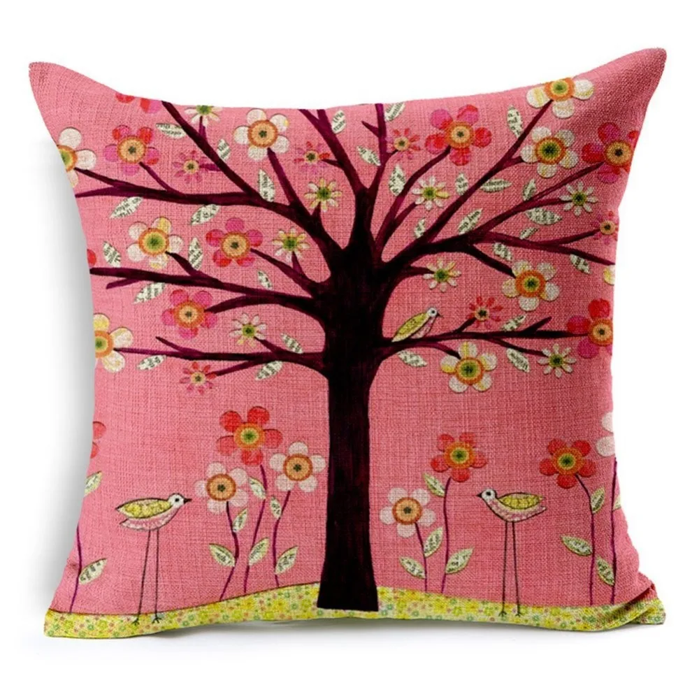 

Fashion 18x18cm Pink Flower Tree Print Throw Pillow Covers Sofa Cushion Cover Pillow Cases for Bedding Wedding Home Decorative