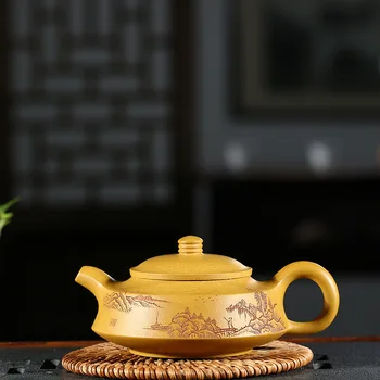 

Pottery Teapot Full Manual Raw Ore Gold Section Mud Landscape Zhou Pan Infusion Of Tea Kettle Kungfu Online Teapot Tea Set