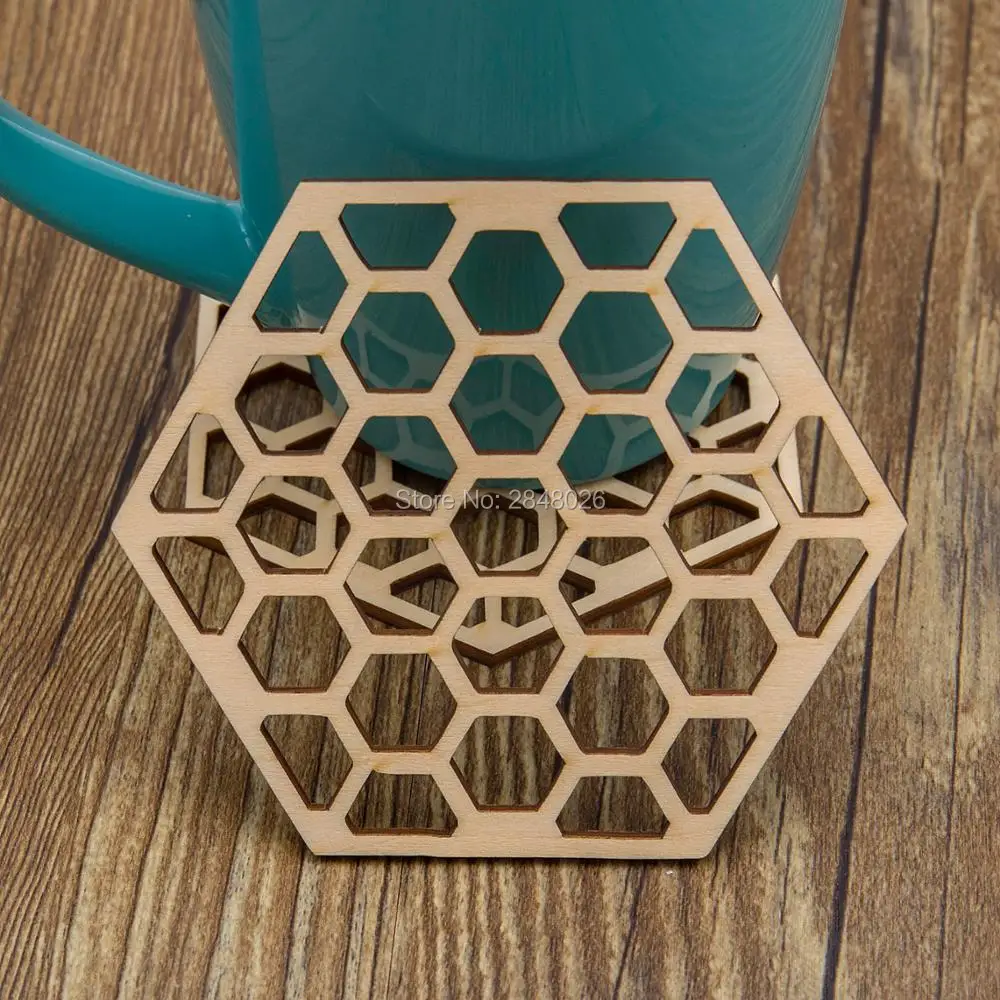 Laser Cut Wooden Honeycomb Coaster Rustic Wedding Table Decor