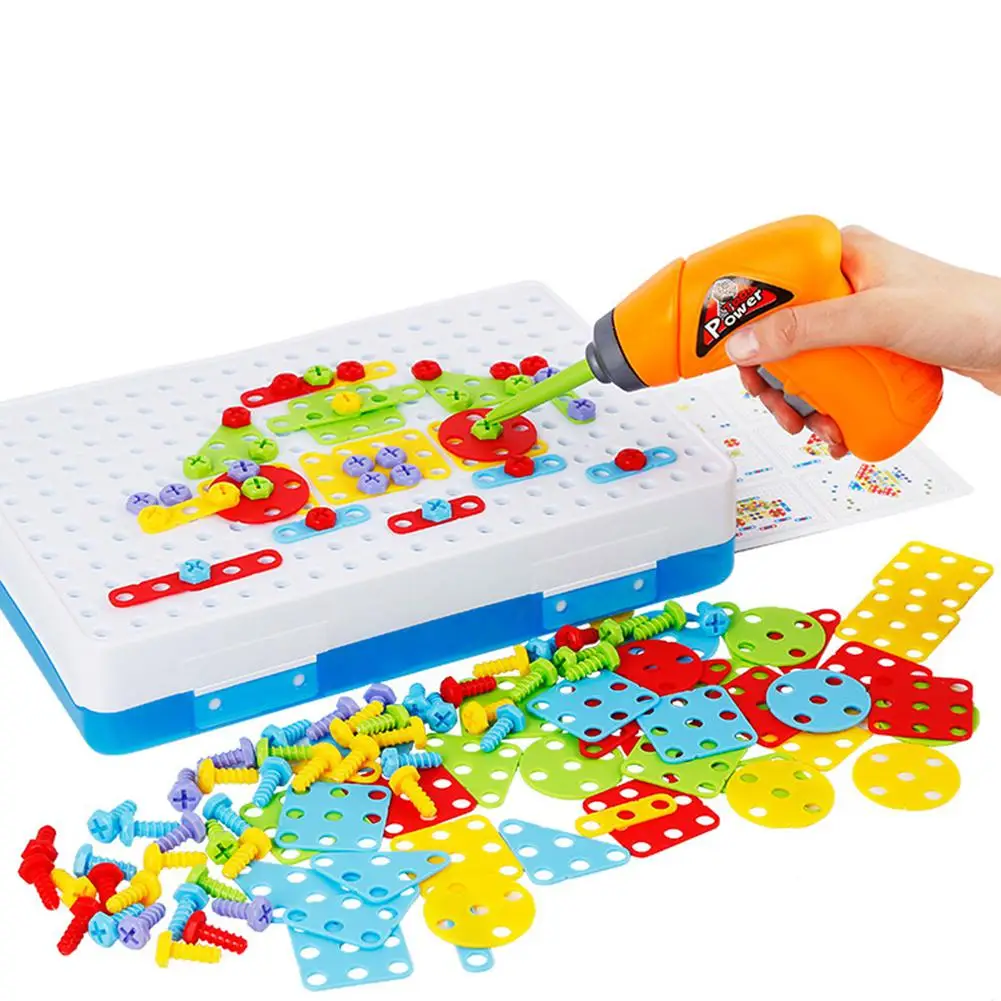 Children Fun Electric Drill Puzzle Toys Disassemble Screw Nut Assembly Combination Toys