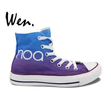 Вэнь синий фиолетовый ручная роспись обувь дизайн пользовательские NOA высокие женские мужские парусиновые кроссовки рождественские подарки для мальчиков и девочек