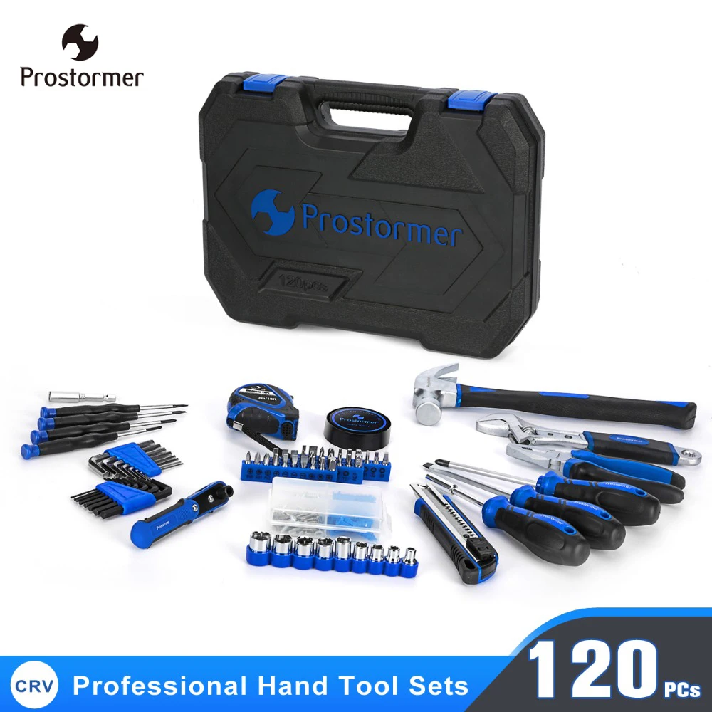 

Prostormer 120 Pcs Combination Household Hand Tool Set Repair Ratchet Spanner Wrench Socket Professional Tool Kits Strong Case