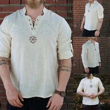

Men Harajuku Casual Blouse Linen Long Sleeves Breathable Tops for Summer FS99