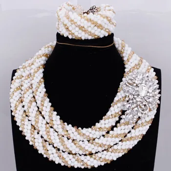 

Jewellery Sets African White gold 3 Layers Necklace Set Bracelet Earrings Nigerian Jewelry Set For Women Free Ship Indian Bridal