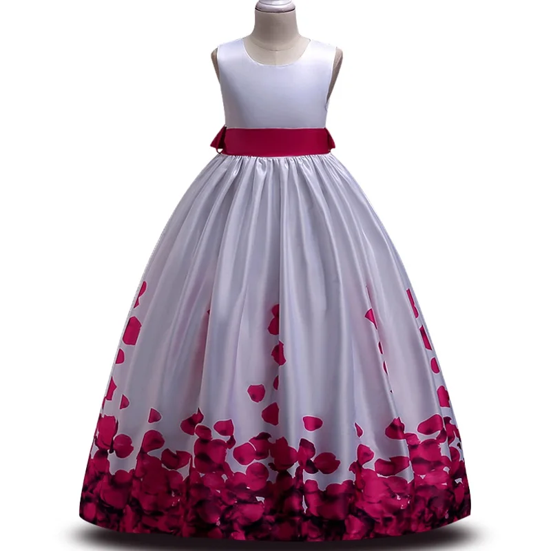 Новые летние платья для девочек вечерние платья для девочек на свадьбу бальное платье с большим бантом для танцев, Disfraces, платья принцессы с цветочным узором для девочек - Цвет: as picture
