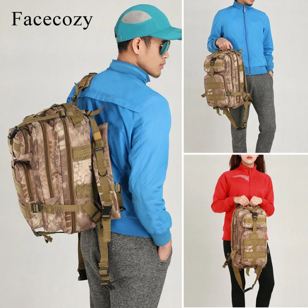 Facecozy المشي في الهواء الطلق العسكرية التكتيكية على ظهره التمويه 600D النايلون الرحلات السفر كيت حقيبة 25-30L صغيرة حقيبة الرياضة
