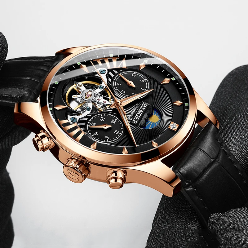 

Relogio Masculino Tourbillon Mens Watches Luxury Brand Men Military Sport Watch Leather Automatic mechanical Clock erkek saat