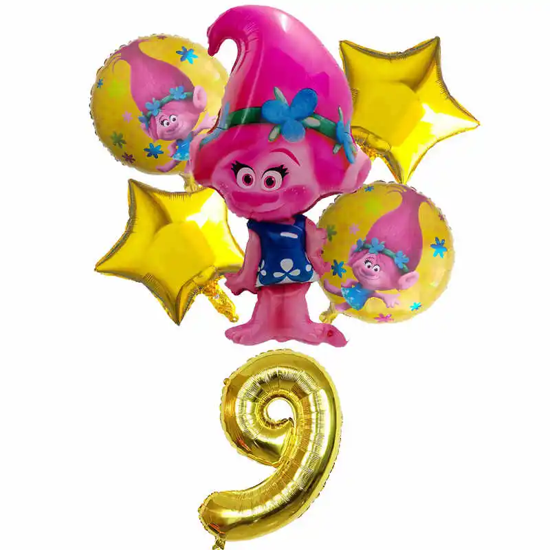 6 шт./партия, воздушные шары из фольги с изображением троллей, 30 дюймов, золотистый цвет, гелиевый воздух, воздушный шар, товары для украшения, подарок на день рождения, детские игрушки - Цвет: Темно-серый
