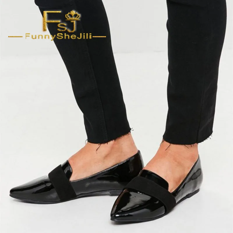 Black Patent leather Loafers for Women Almond Toe Flats Slip-On Elegant Women Shoes Attractive Generous Incomparable FSJ Sexy