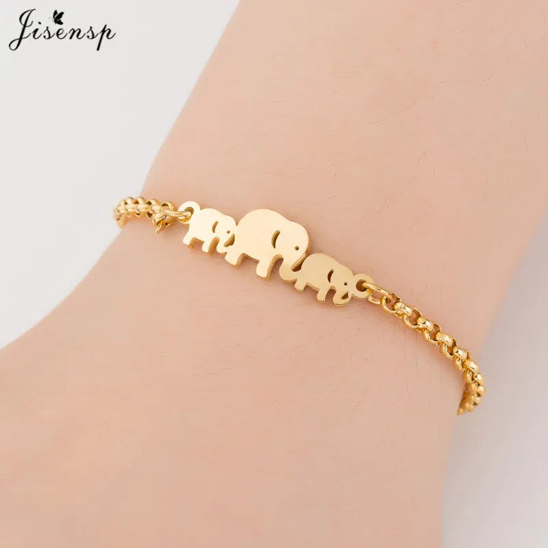 Jisensp браслеты с Микки-животными из нержавеющей стали для женщин, повседневные ювелирные изделия, Золотая Бабочка, очаровательный браслет для женщин, свадебный подарок - Окраска металла: elephant bracelet